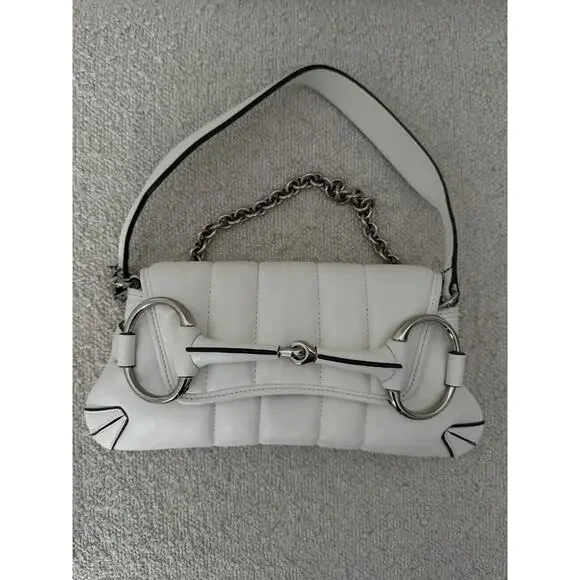 Gucci Small Leather white Horsebit Chain Satchel NWT - Picture 3 of 8